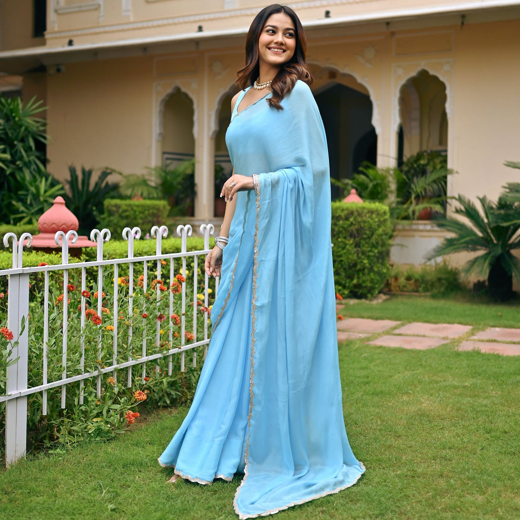 Blue Chiffon Saree