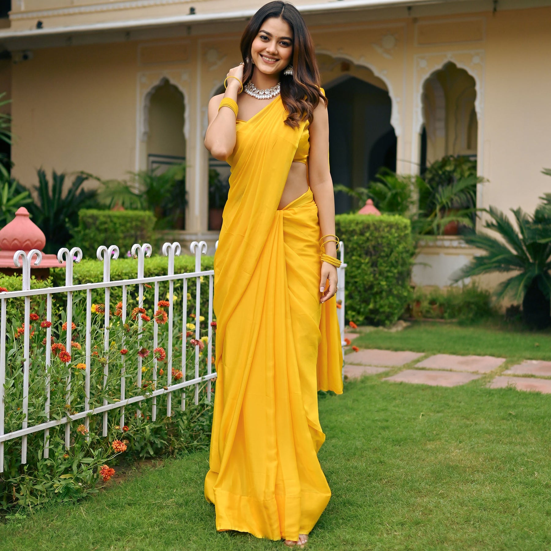 Yellow Ombre Chiffon Saree