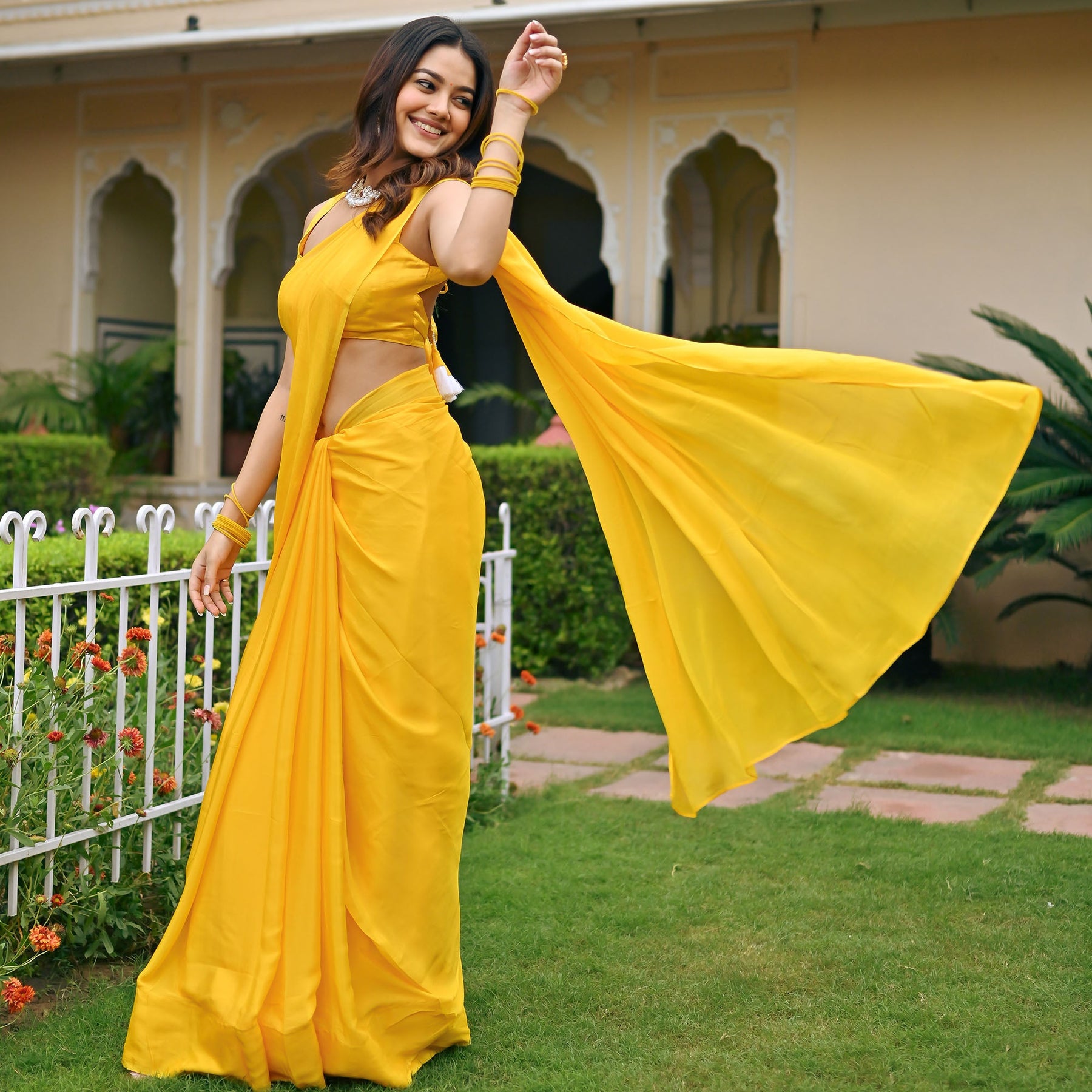 Yellow Ombre Chiffon Saree