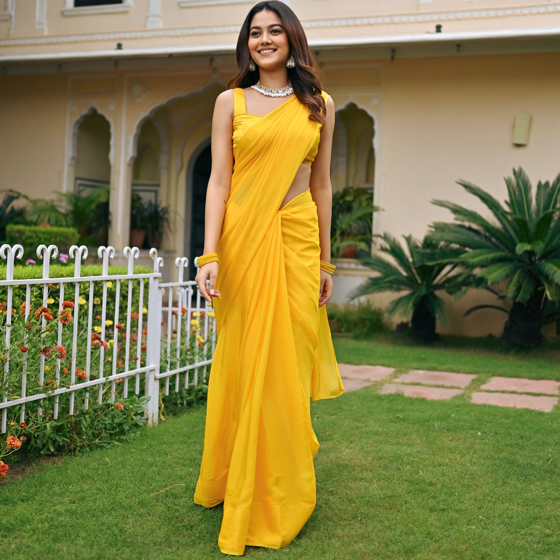 Yellow Ombre Chiffon Saree