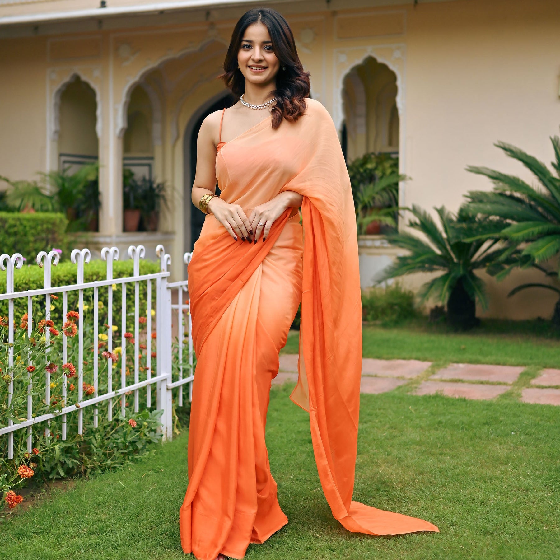 Orange Ombre Chiffon Saree