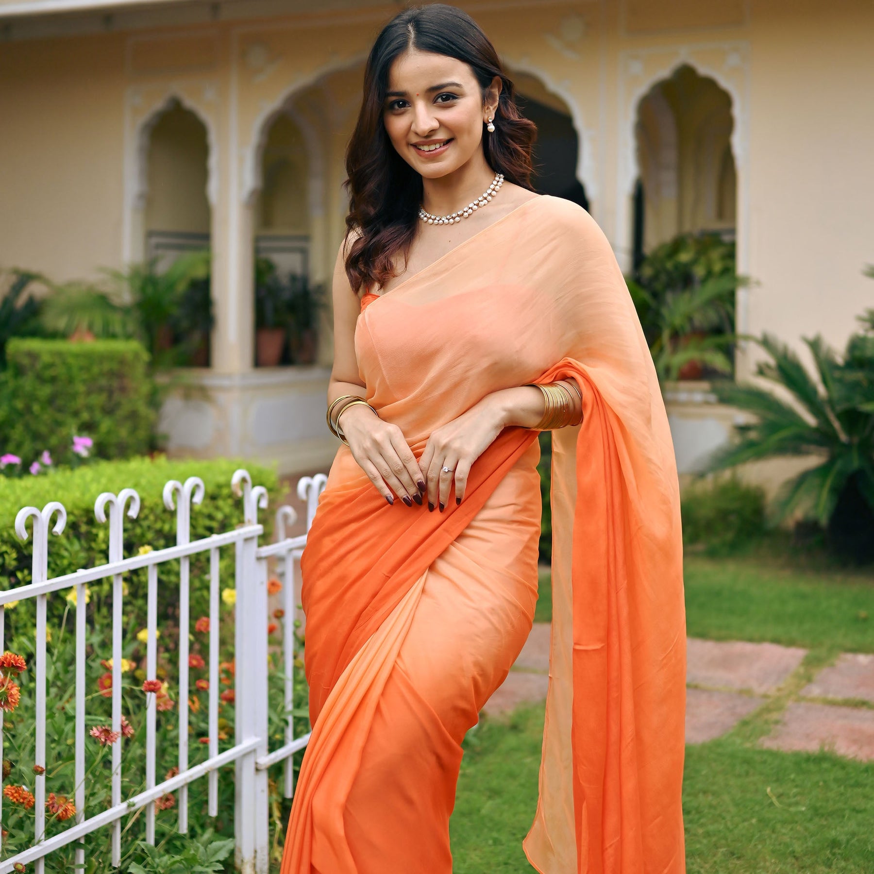 Orange Ombre Chiffon Saree