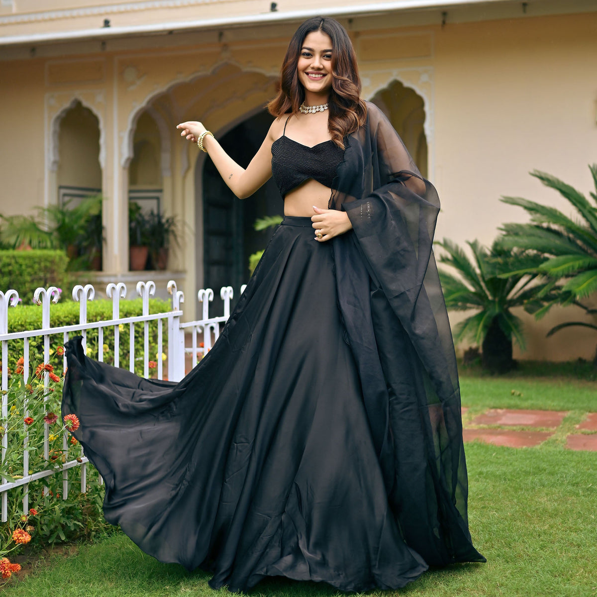 Black Handwork Blouse Lehenga Set