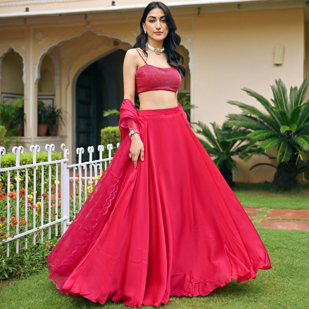 Pink Handwork Blouse Lehenga Set