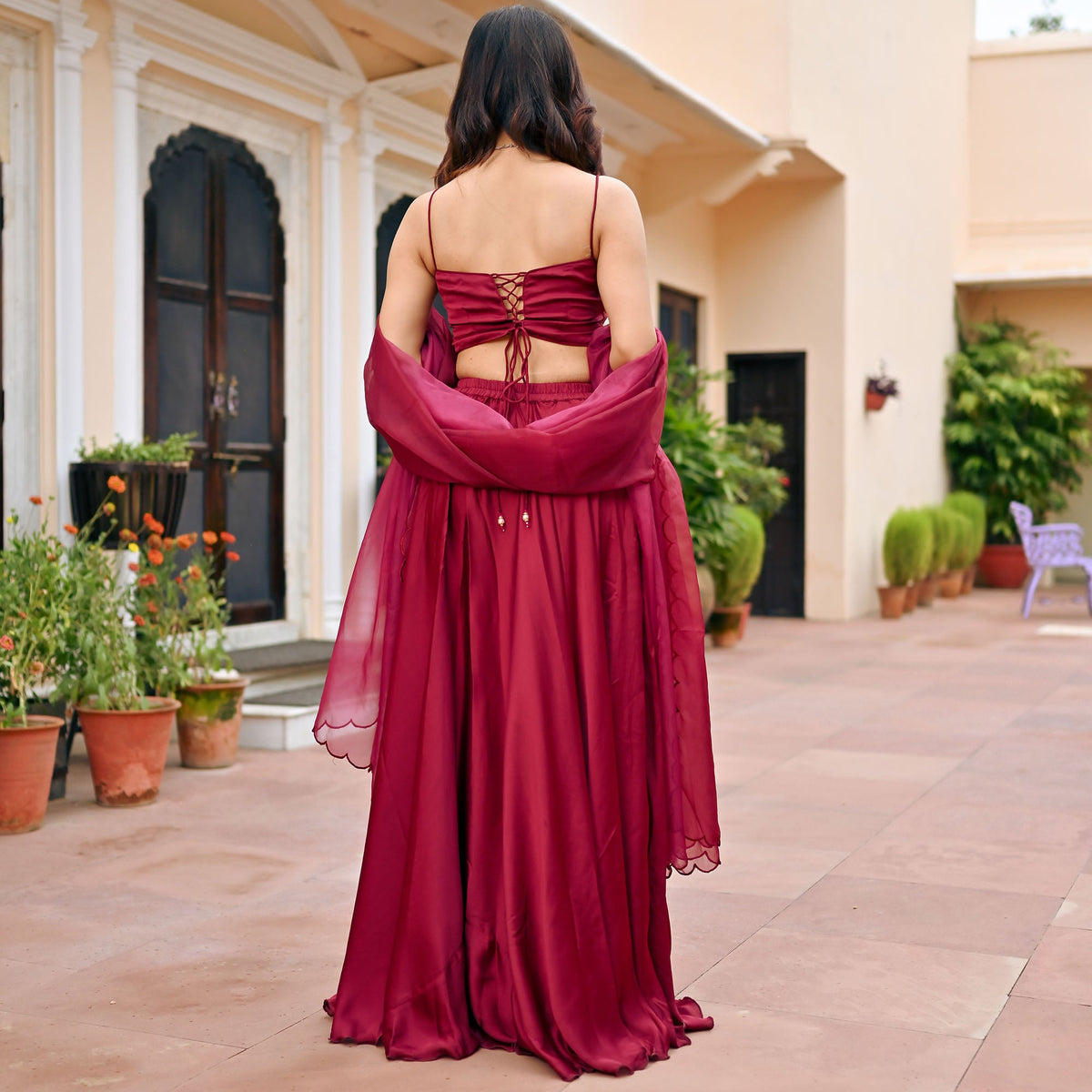 Maroon Handwork Blouse Lehenga Set