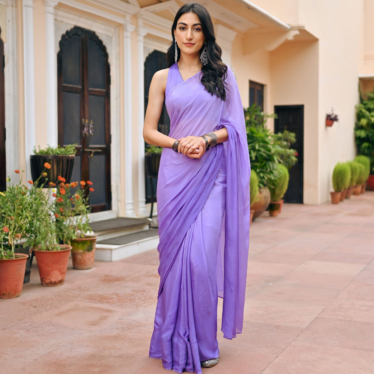 Purple Ombre Chiffon Saree