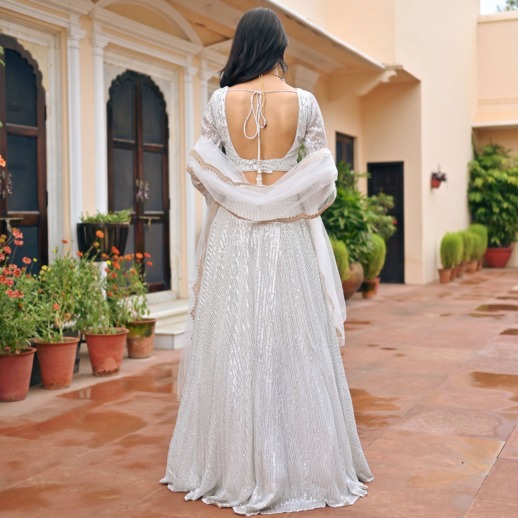 White Sequin Lehenga Set