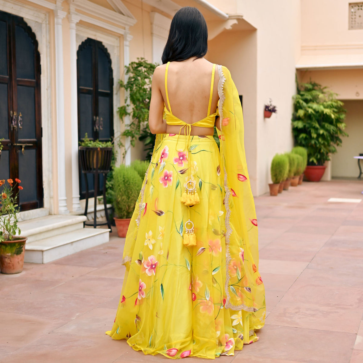 Yellow Hand Painted Lehenga Set