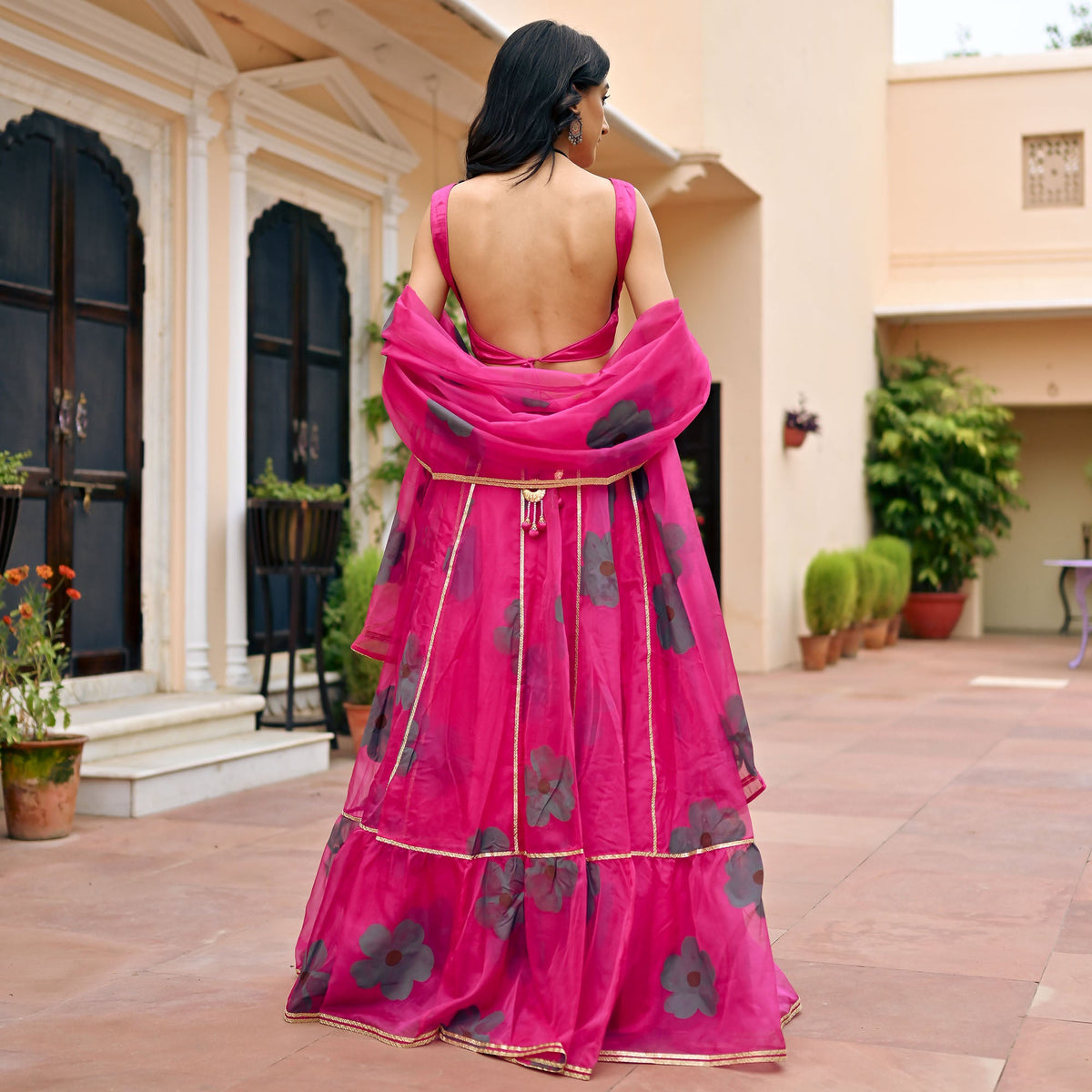 Pink Hand Painted Lehenga Set