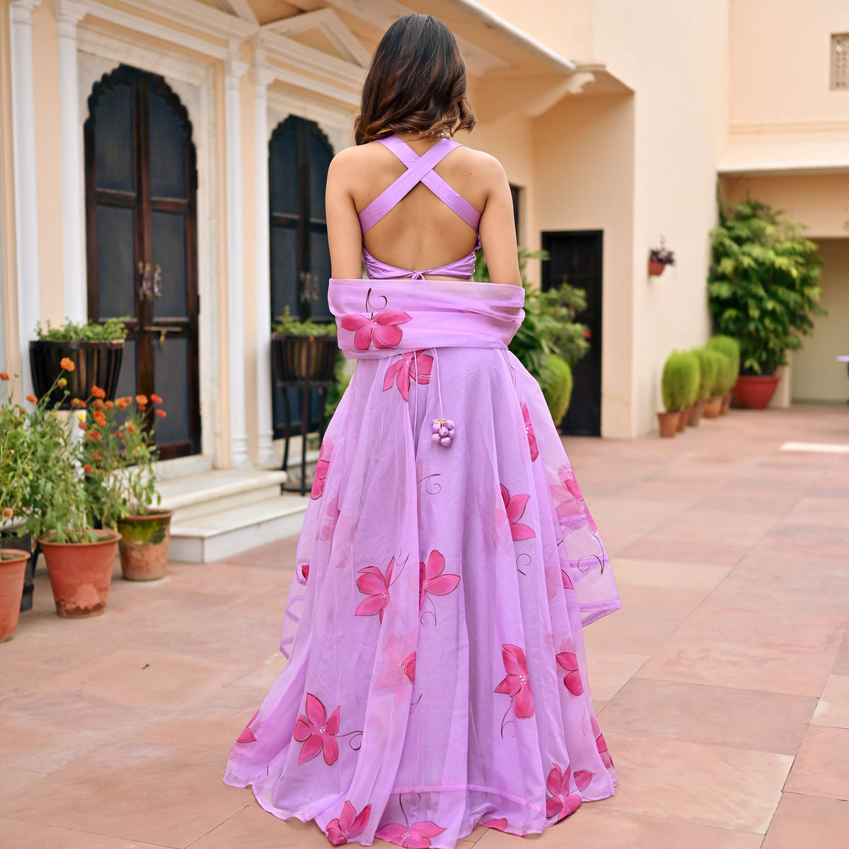 Lavender Hand Painted Lehenga Set