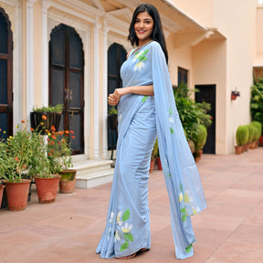 Blue Handbrush Chiffon Saree