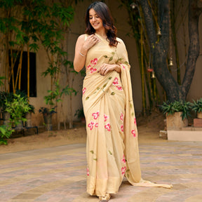 Beige Handbrush Chiffon Saree