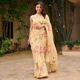 Beige Handbrush Chiffon Saree