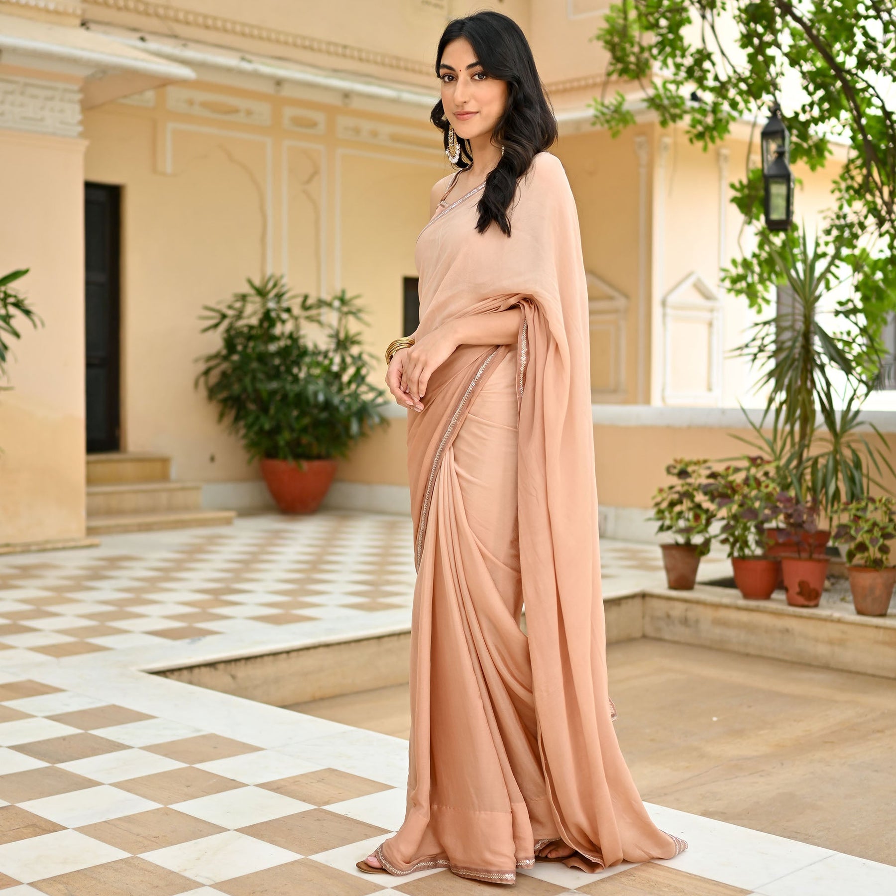 Beige Ombre Chiffon Saree