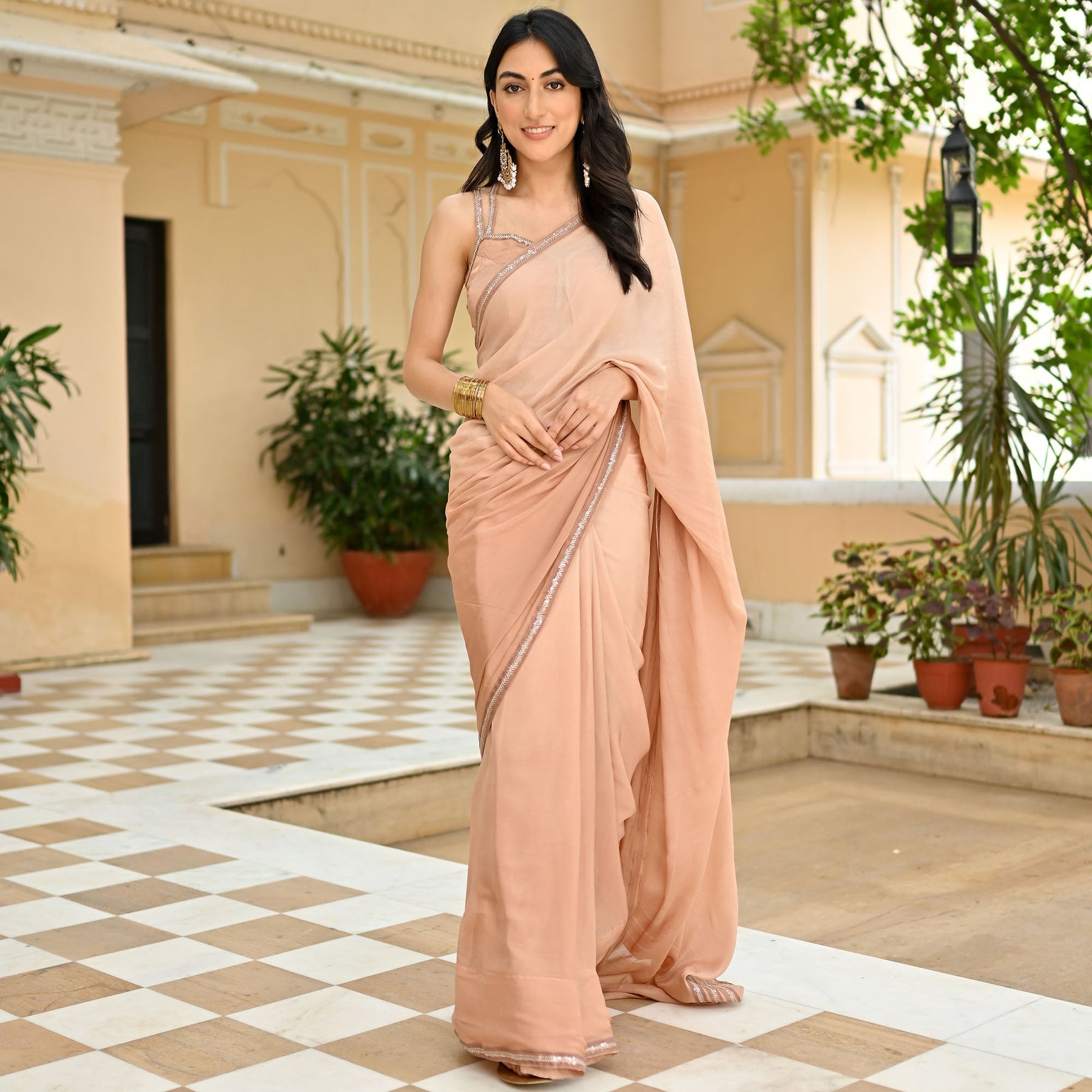 Beige Ombre Chiffon Saree