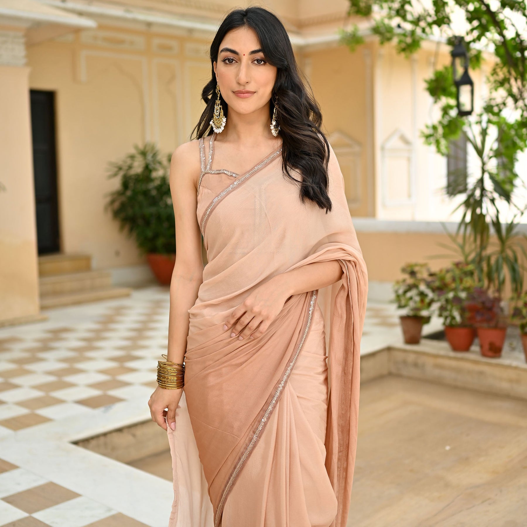 Beige Ombre Chiffon Saree