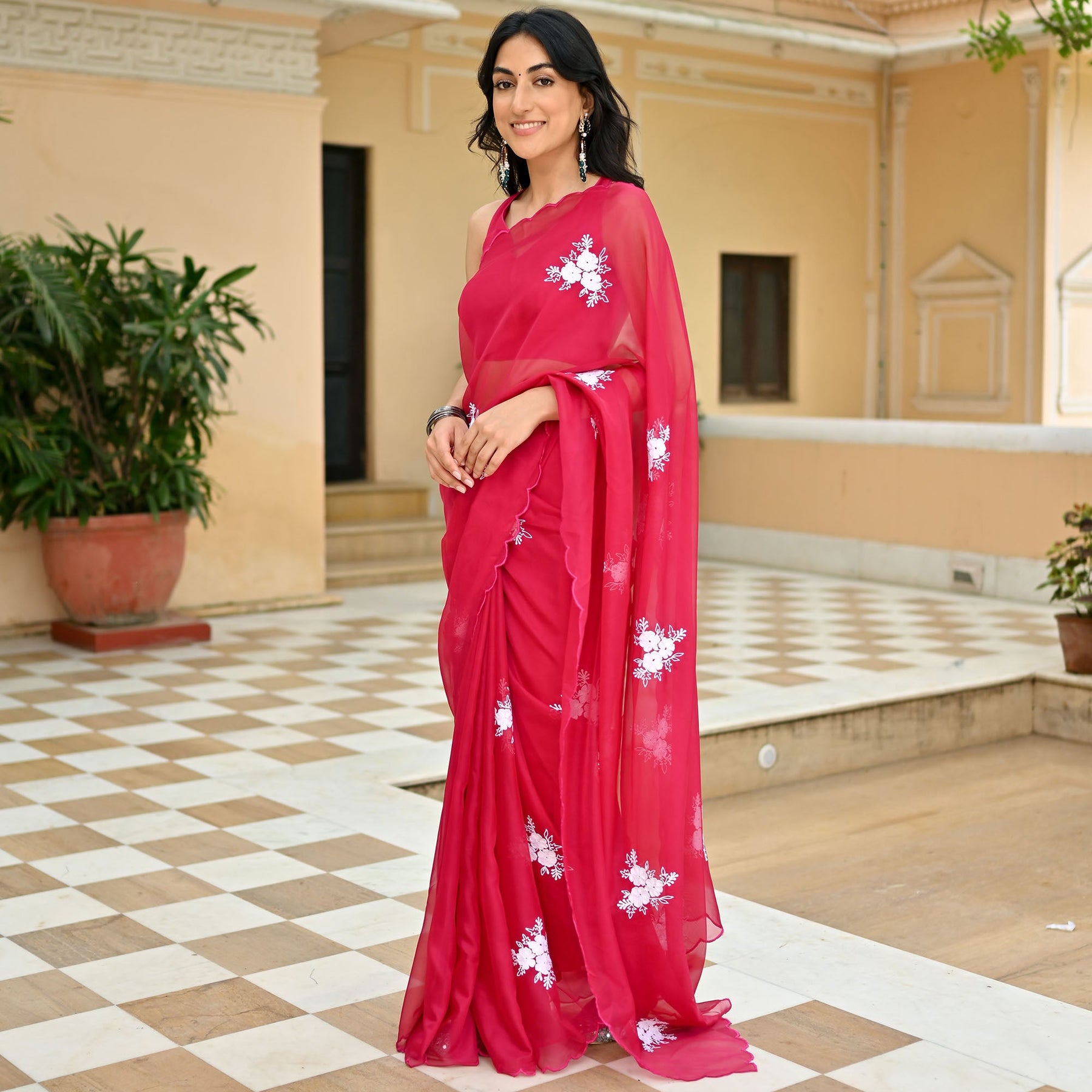 Pink Embroidered Saree