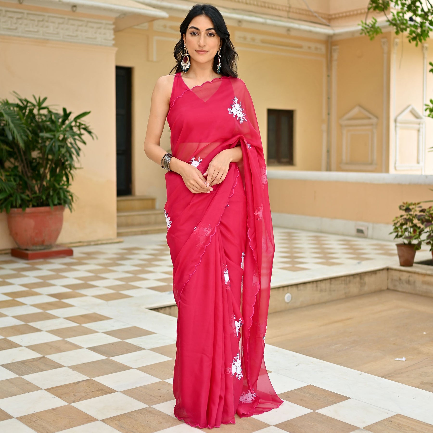 Pink Embroidered Saree