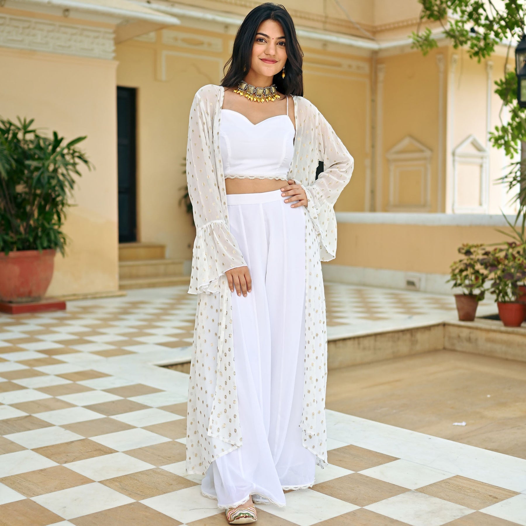 White Georgette Three Piece  Set