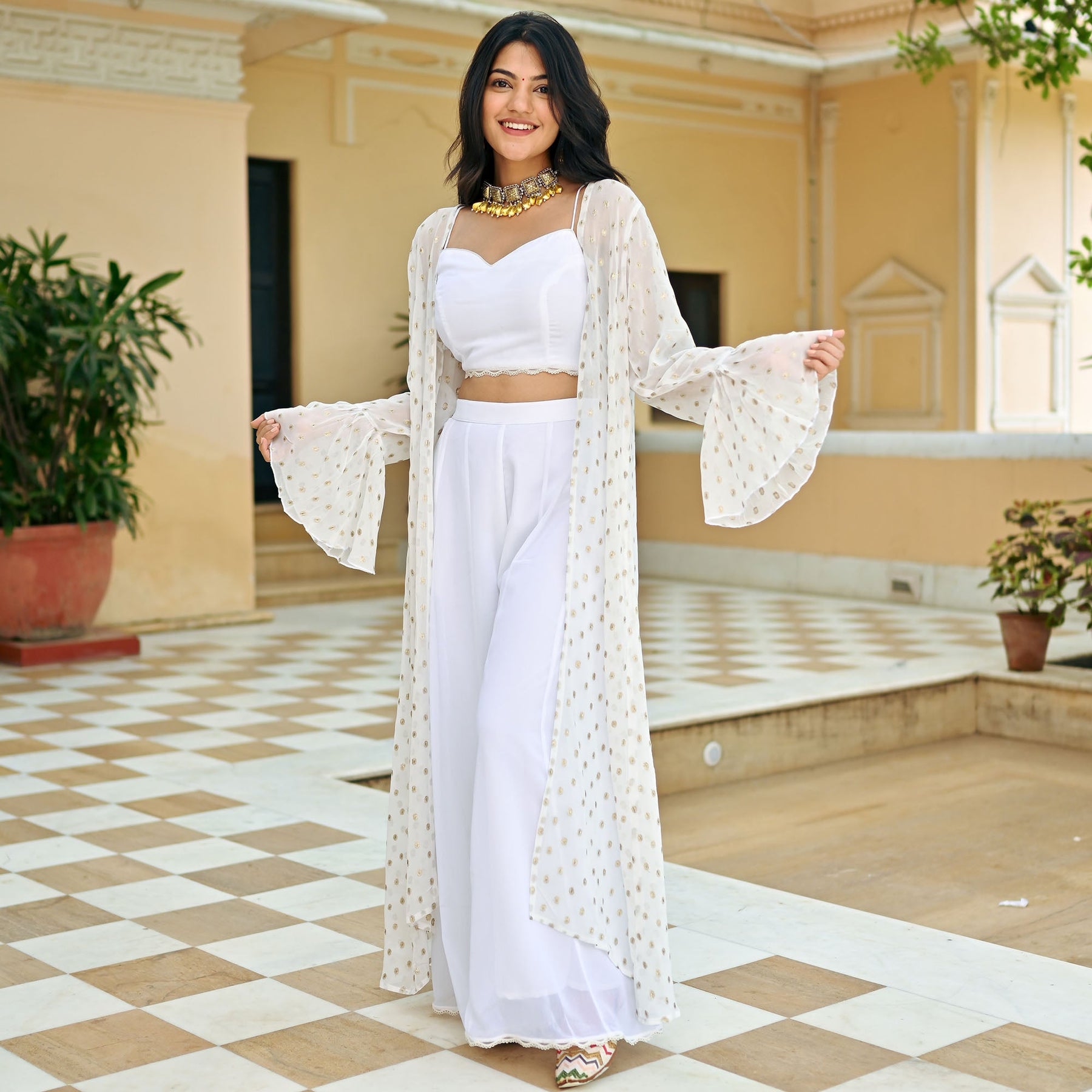 White Georgette Three Piece  Set