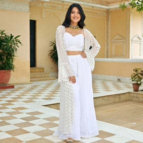 White Georgette Three Piece  Set