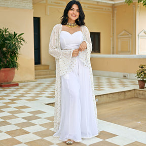 White Georgette Three Piece  Set