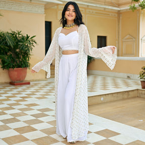 White Georgette Three Piece  Set