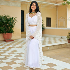 White Georgette Three Piece  Set