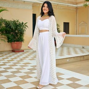 White Georgette Three Piece  Set