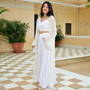 White Georgette Three Piece  Set