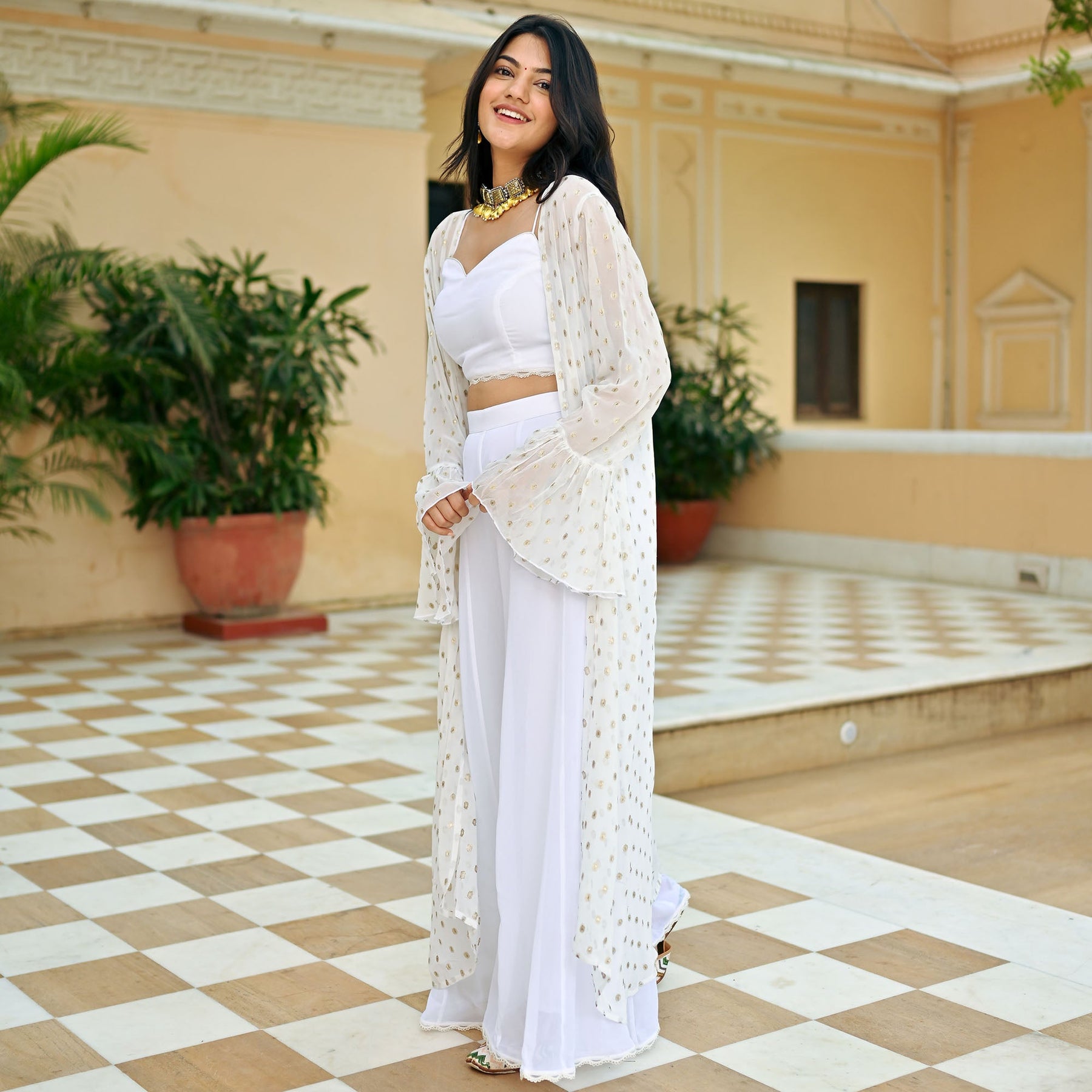 White Georgette Three Piece  Set