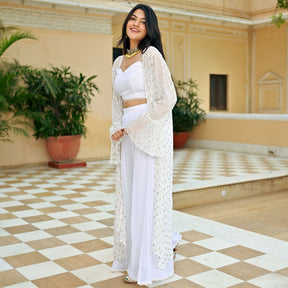 White Georgette Three Piece  Set