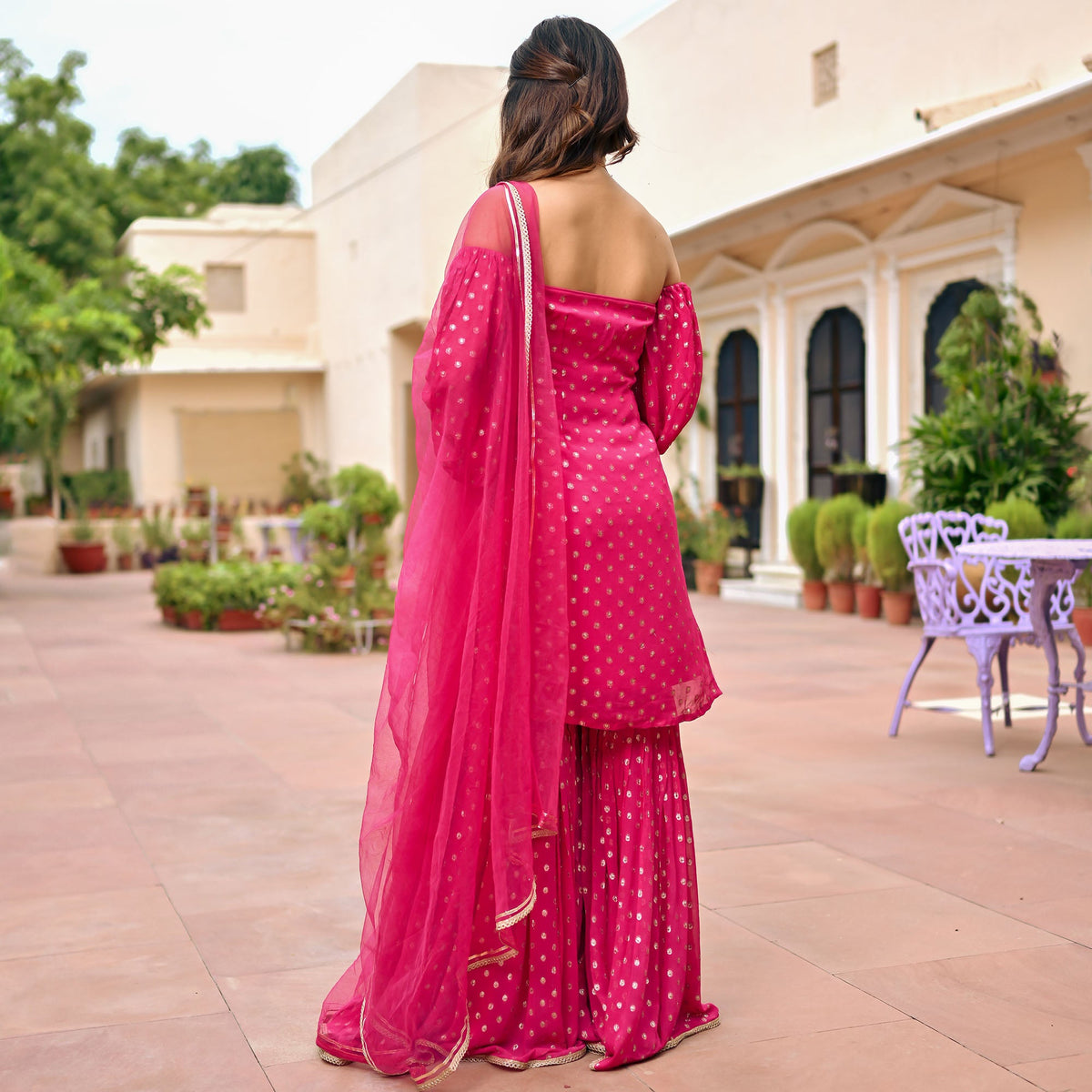 Pink Georgette Sharara Set