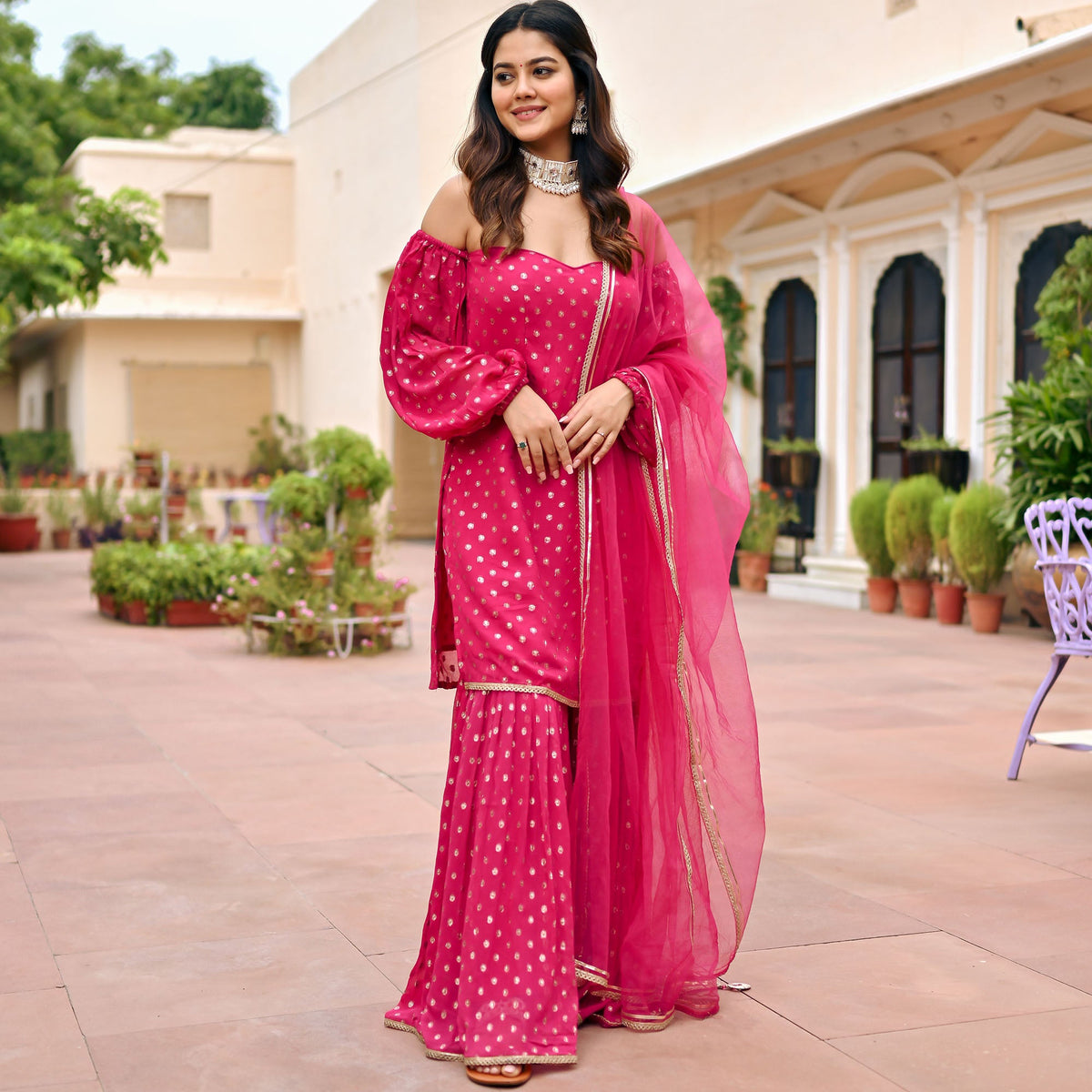 Pink Georgette Sharara Set