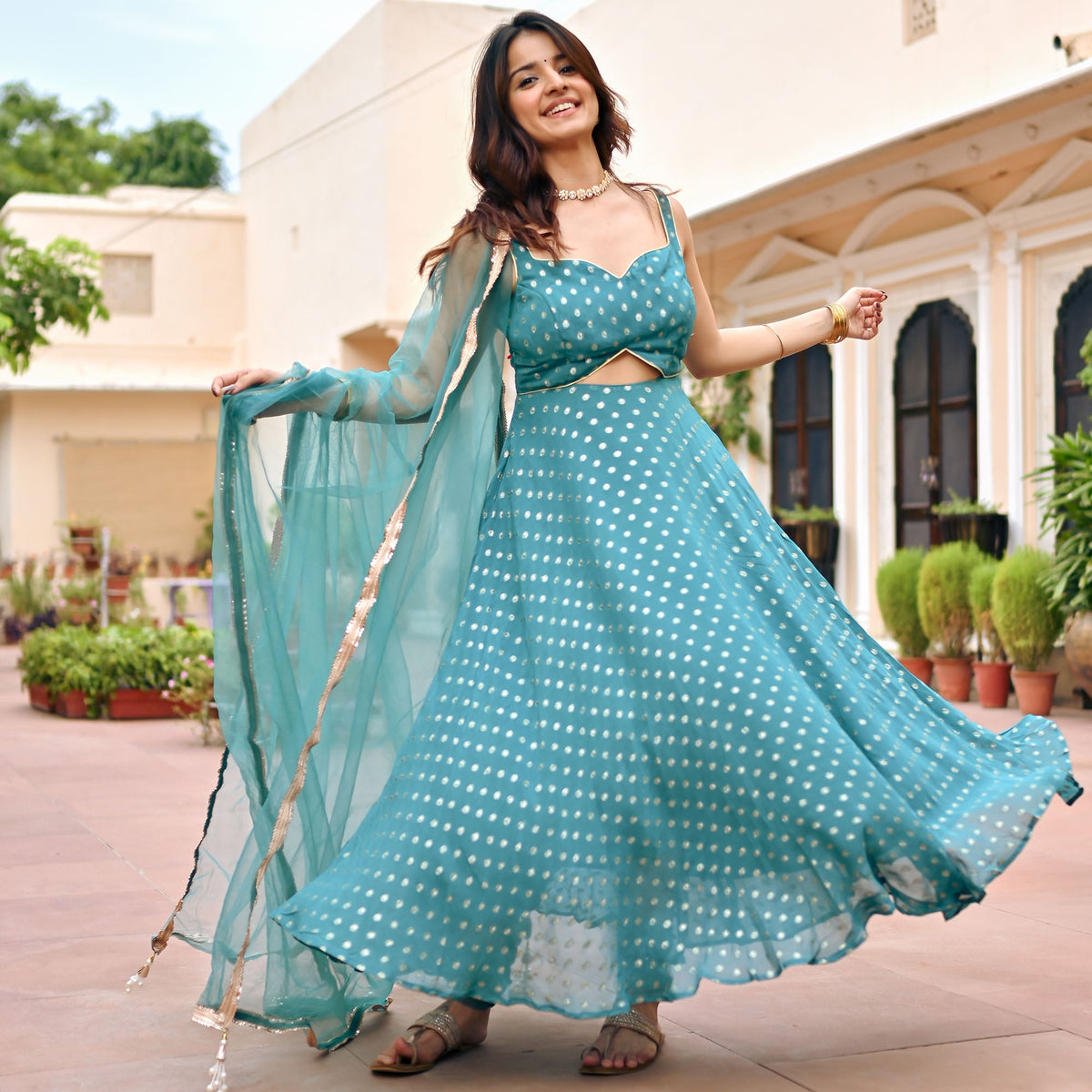 Green Georgette Anarkali Set