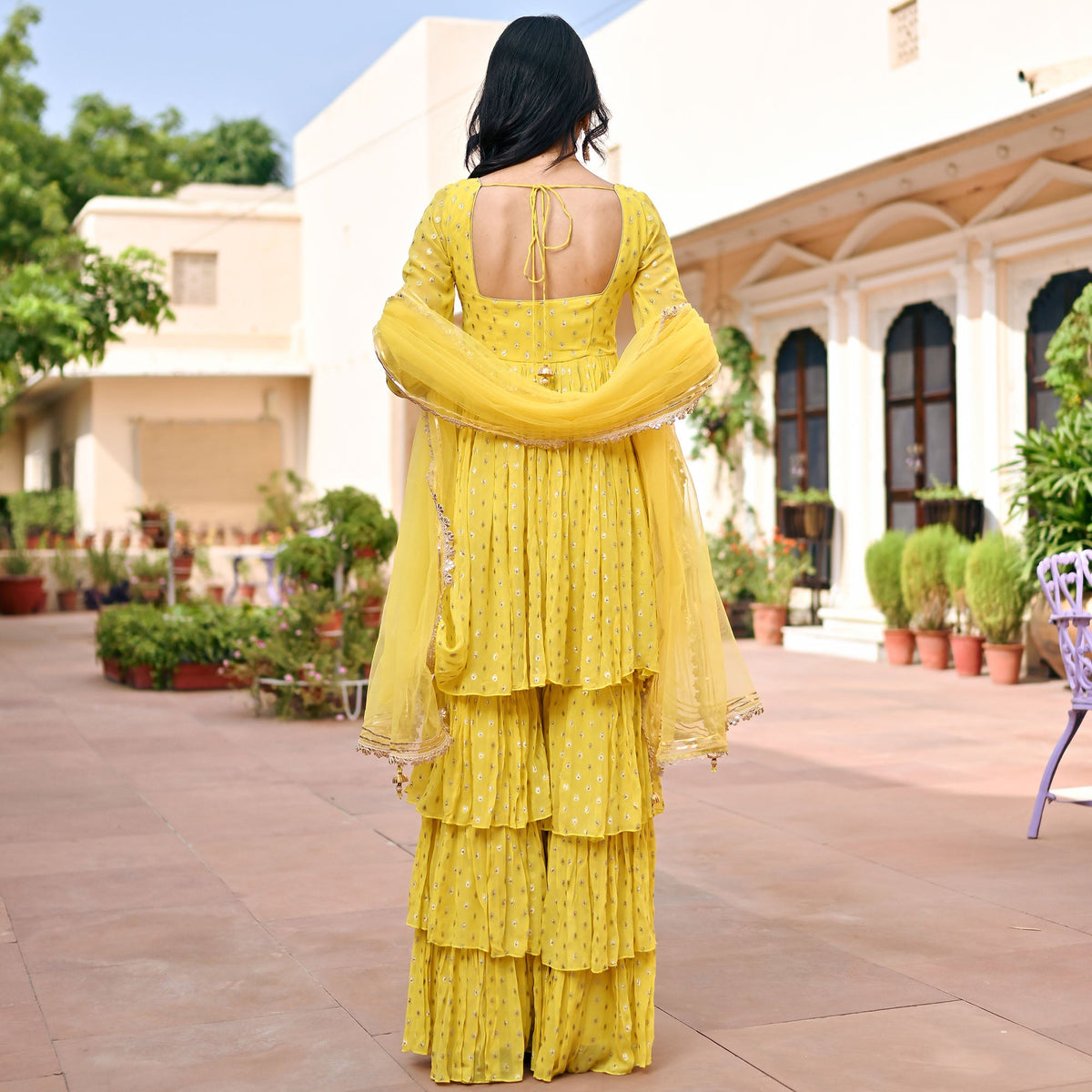 Yellow Georgette Sharara Set