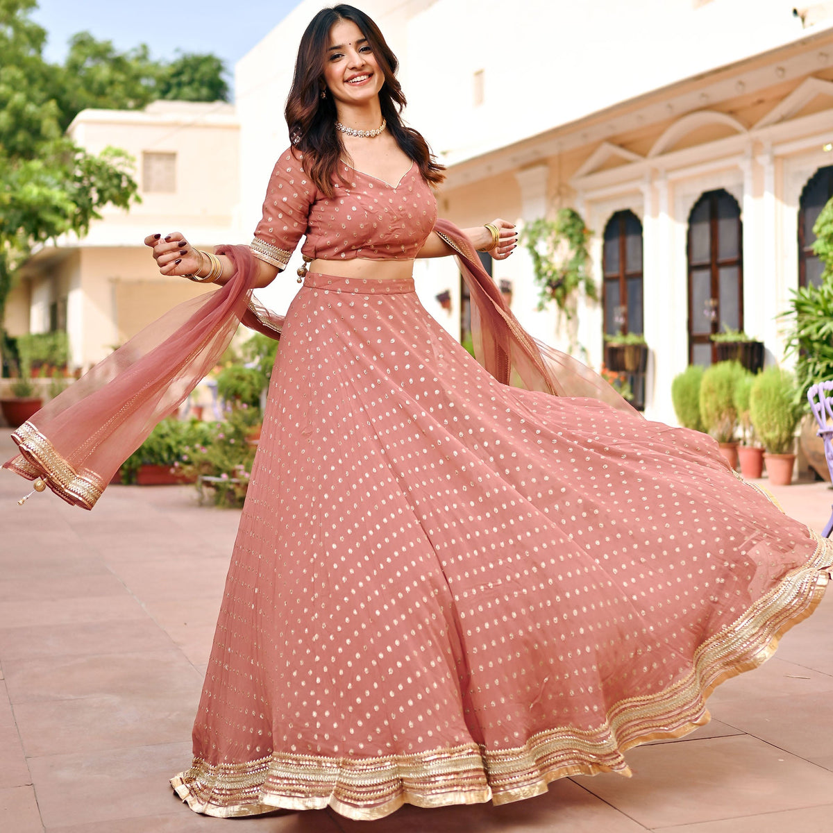 Brown Georgette Lehenga Set