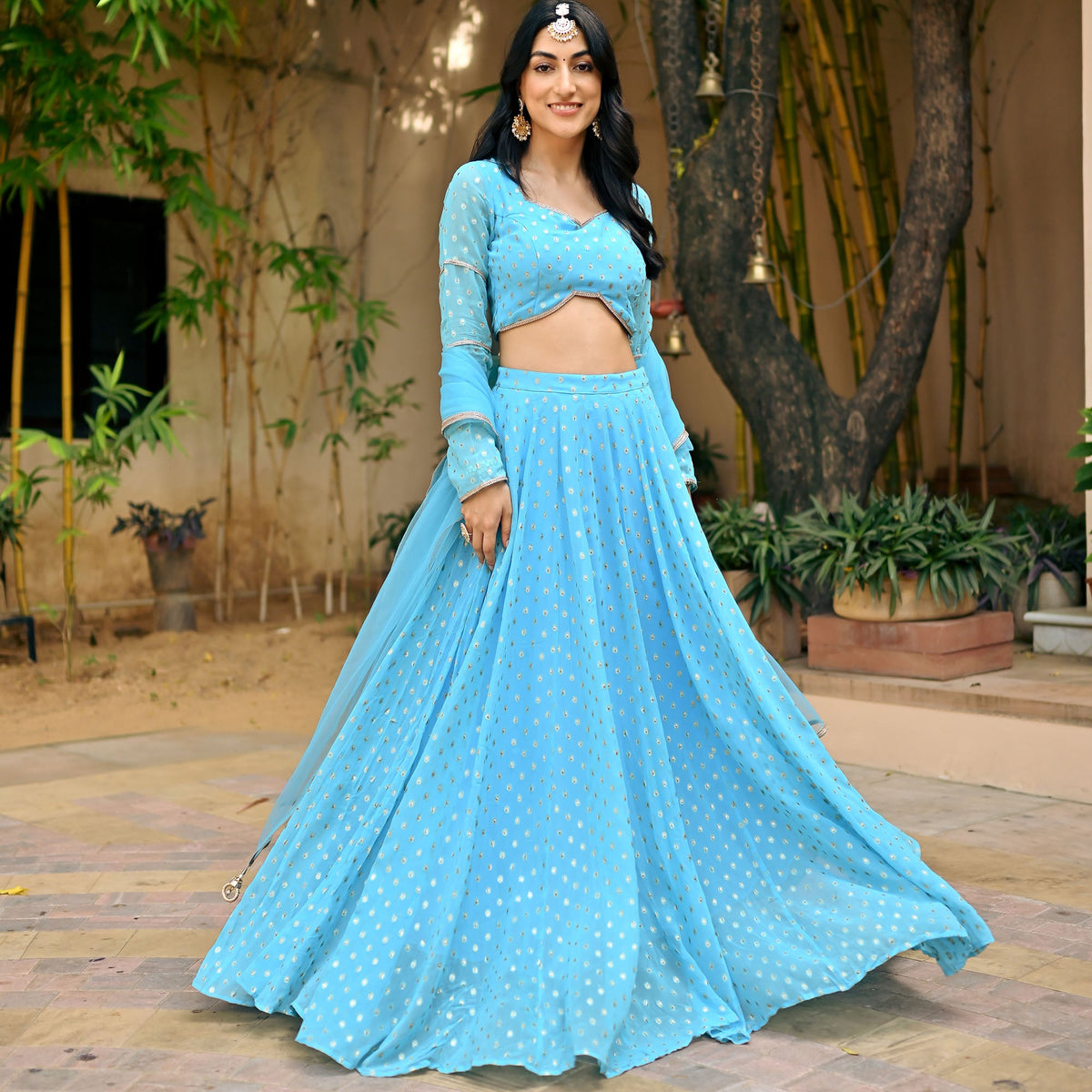 Blue Georgette Lehenga Set