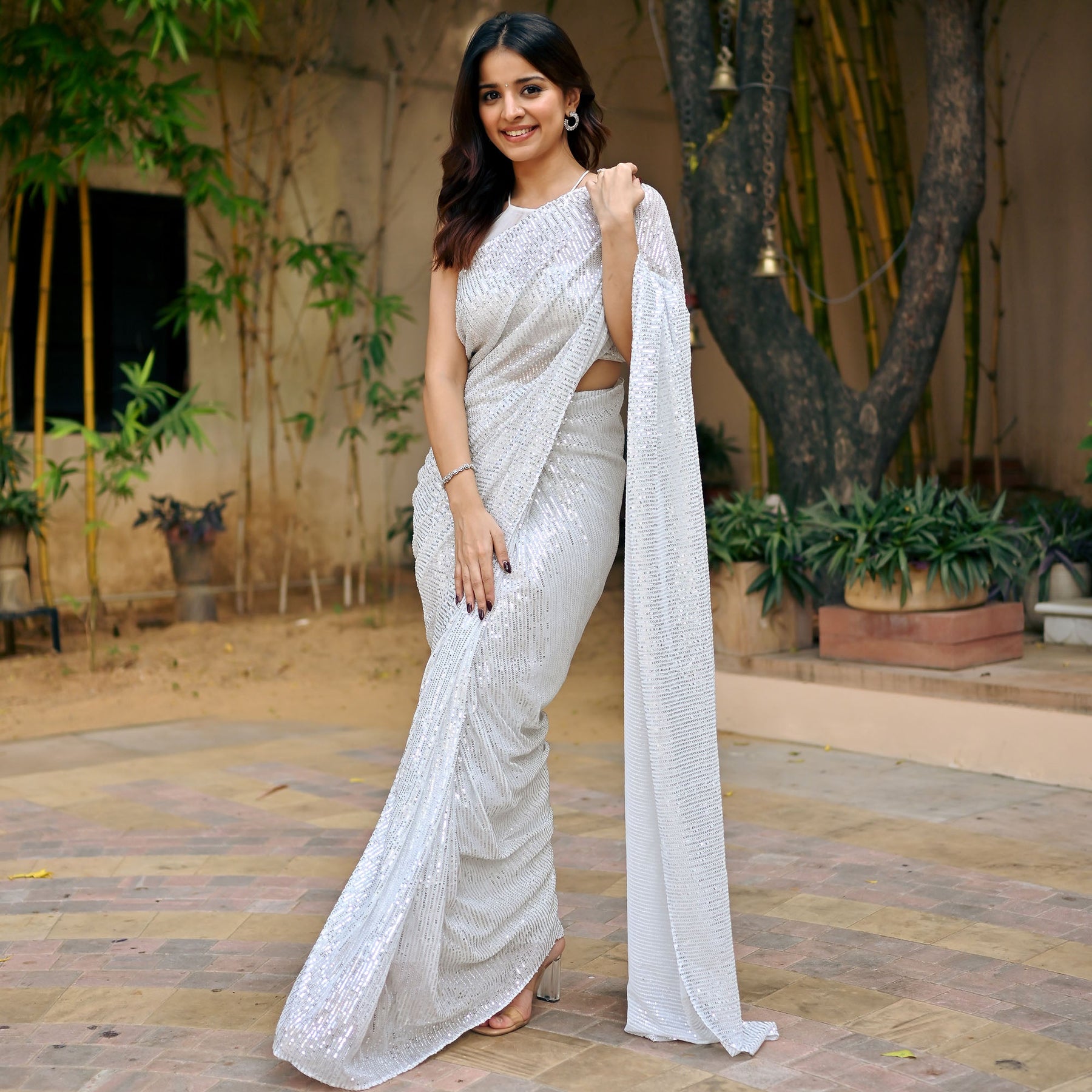 White Sequin Ready to Wear Saree