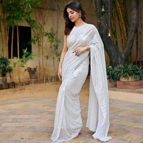 White Sequin Ready to Wear Saree