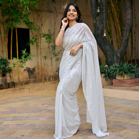 White Sequin Ready to Wear Saree