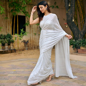 White Sequin Ready to Wear Saree