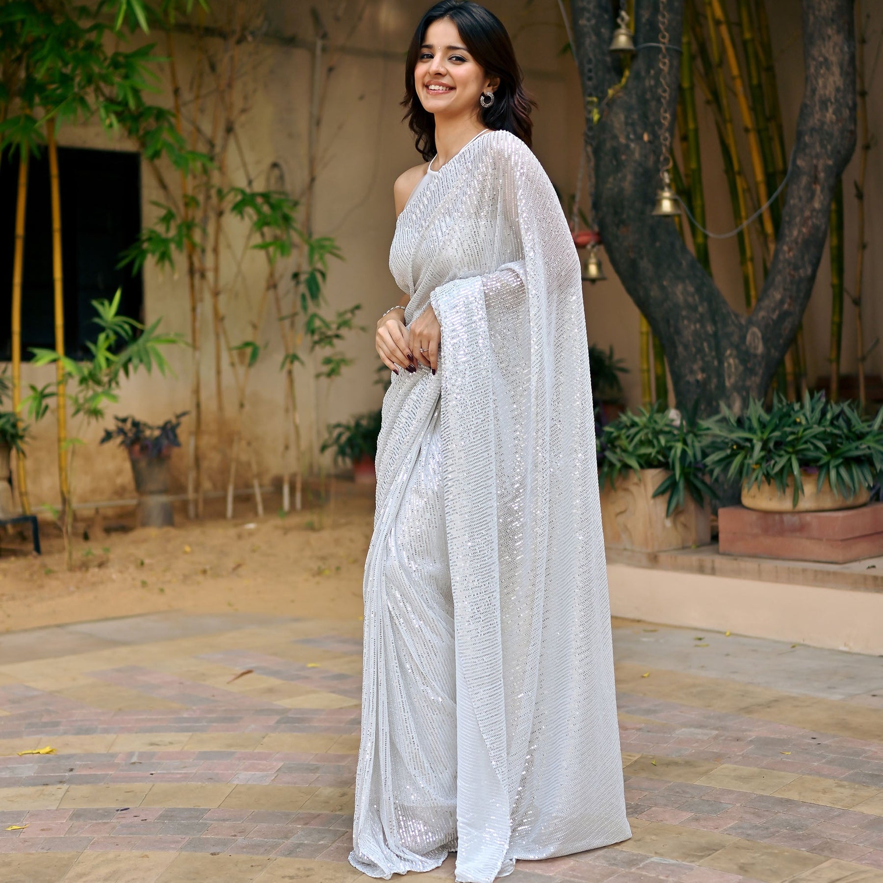 White Sequin Ready to Wear Saree