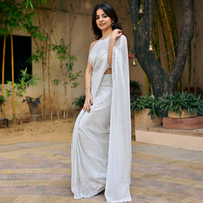 White Sequin Ready to Wear Saree