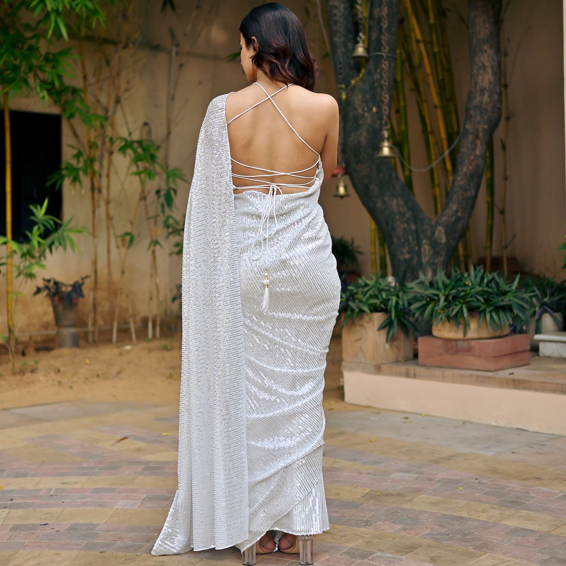 White Sequin Ready to Wear Saree