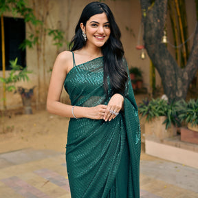 Green Sequin Ready to Wear Saree