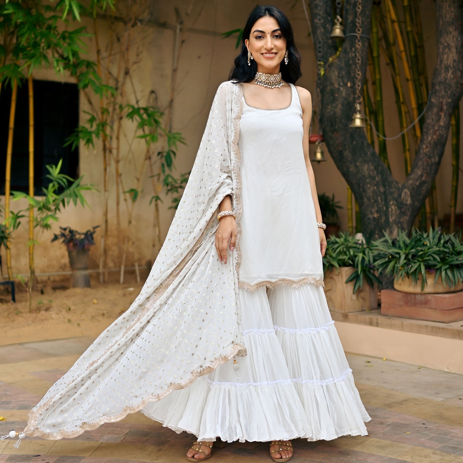 White Georgette Sharara Set