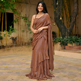 Brown Lurex Pre Draped Saree