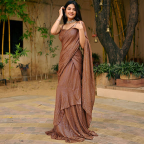 Brown Lurex Pre Draped Saree