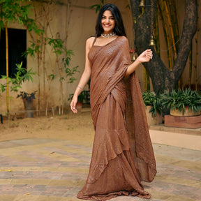 Brown Lurex Pre Draped Saree